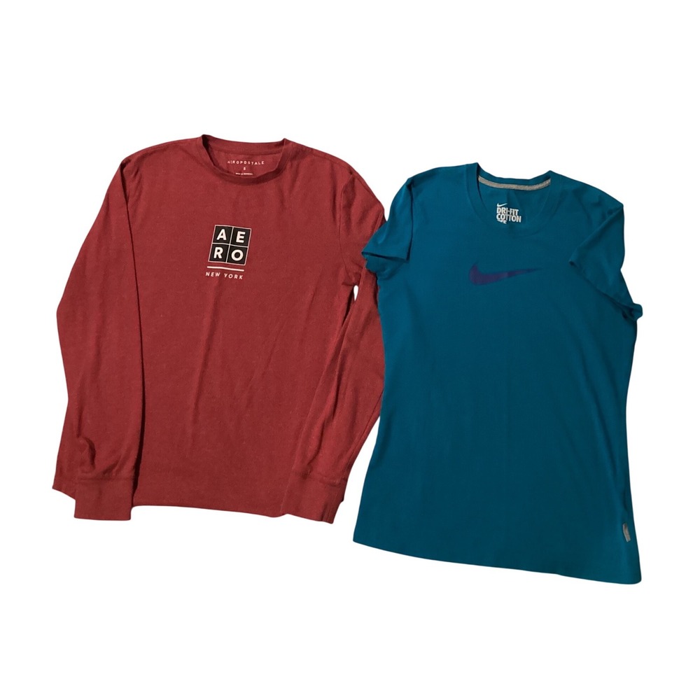 Aeropostale Red Long Sleeve Shirt and Nike Teal Short Sleeve T Shirt Bundle‎